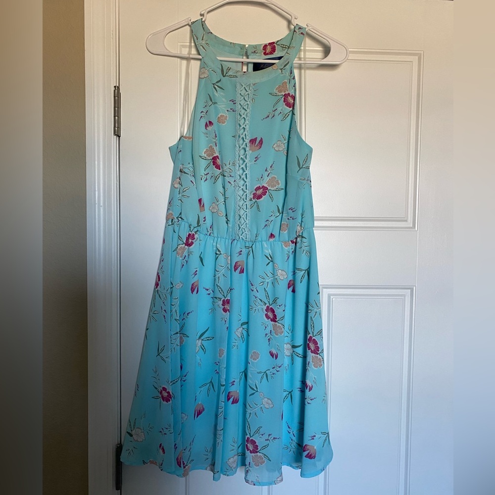 Blue/Pink Floral Fit and Flare Dress